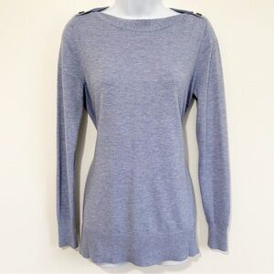 LOFT Women’s Heathered Blue Boat Neck Long Sleeve Knit Sweater Small